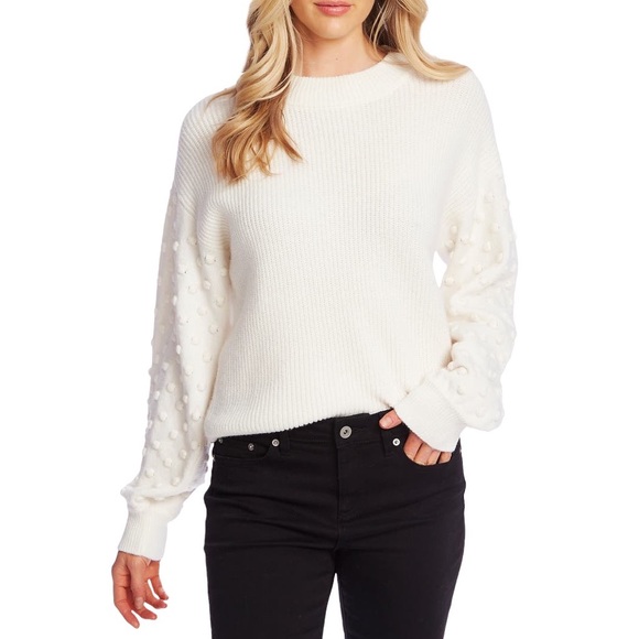 CeCe Sweaters - CeCe 3D Polka Dot Sweater Antique White Crewneck Ribbed Medium NWT NEW